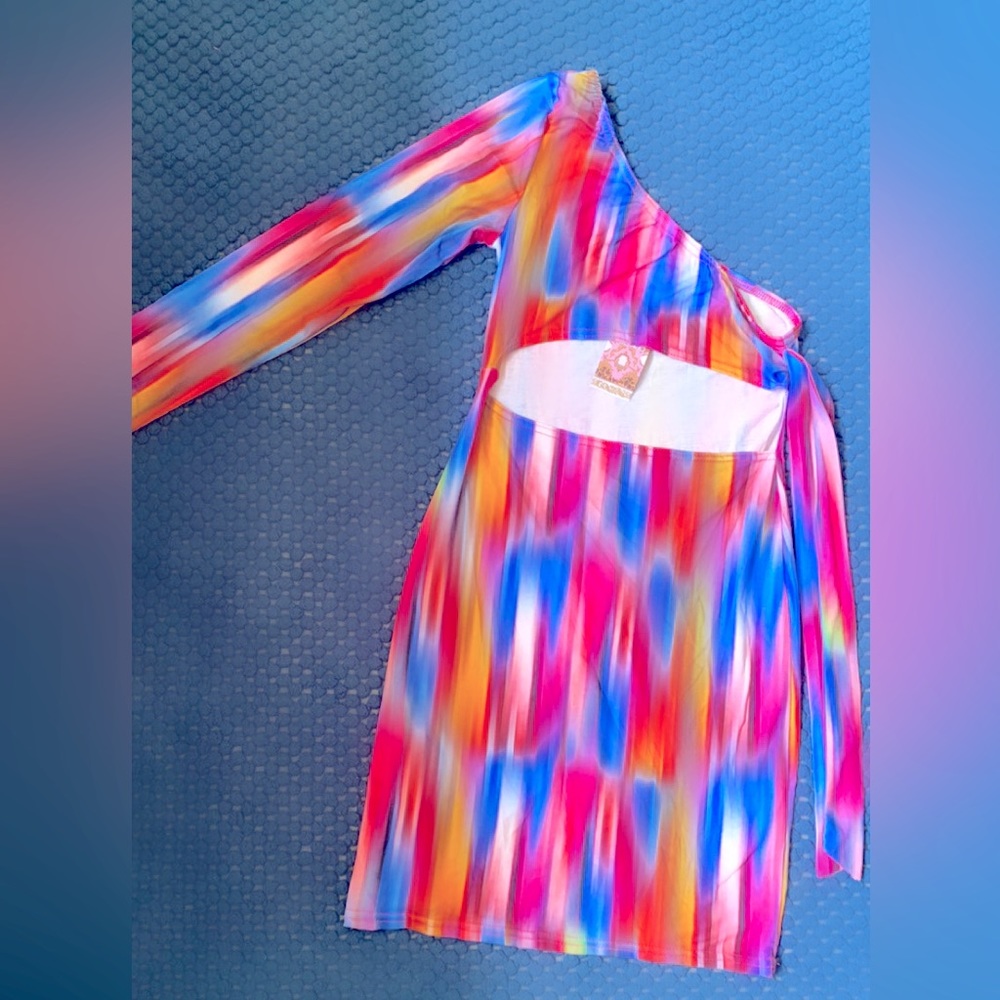 Abstract Print One Shoulder Mini Dress